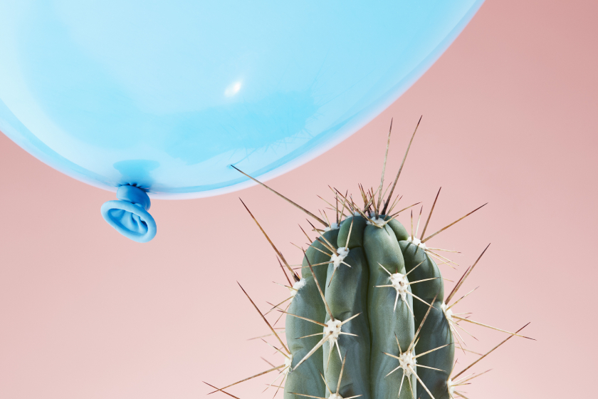 Cactus about to burst a balloon