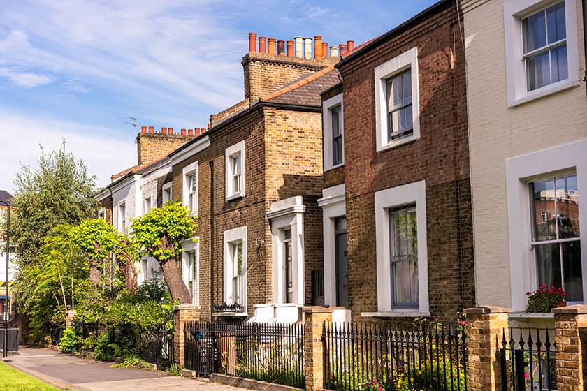 A row of terrace houses in Hackney, east London.